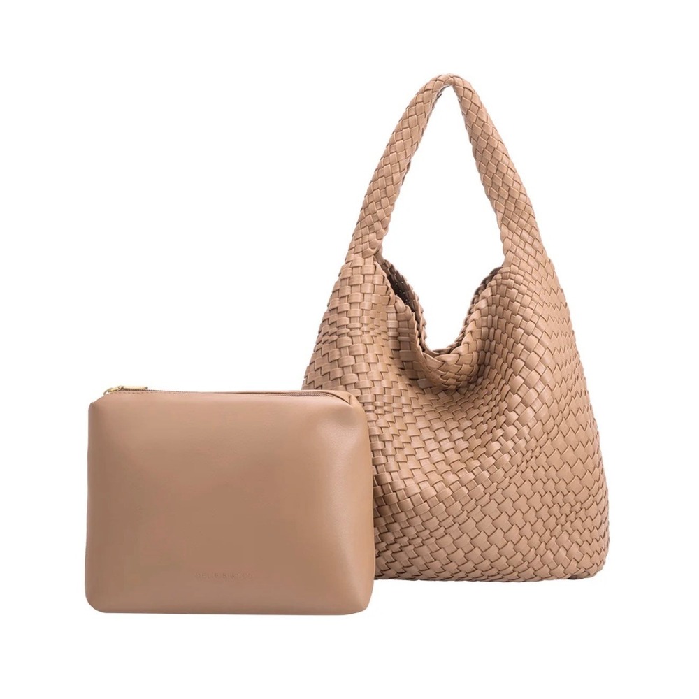 Melie Bianco Johanna Nude Small Recycled Vegan Woven Bag with Pouch‎